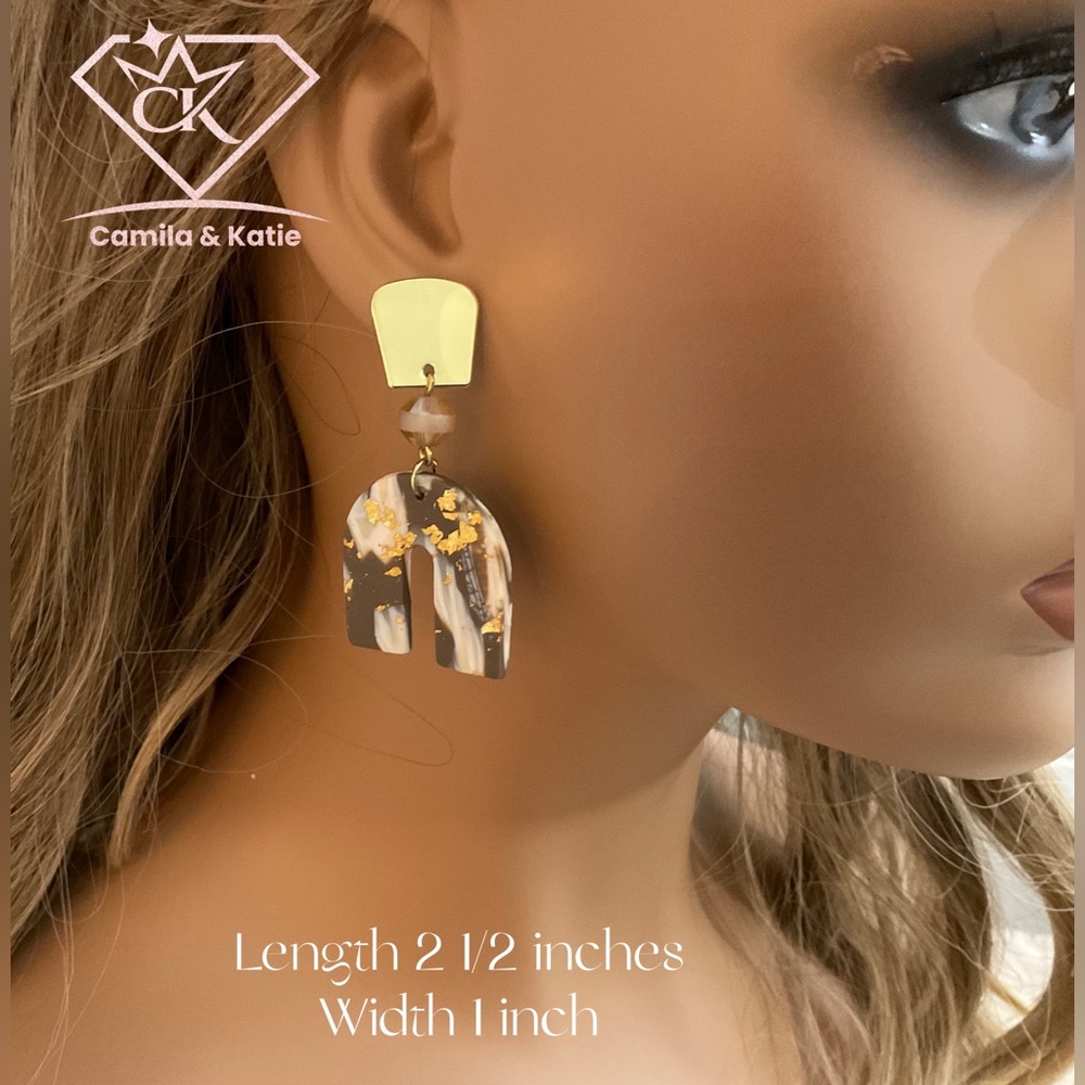 Coral  and gold Clay Earrings